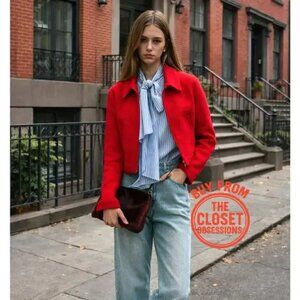 ZARA Red Wool-Blend Cropped Jacket NWT | Structured Collar Coat